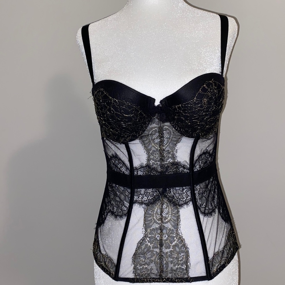 Victoria's Secret Black and Gold Lace Bustier